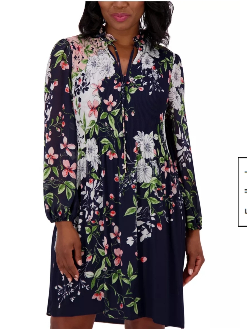 Jessica Howard 10W Navy Floral Pleated Trapeze Chiffon Dress